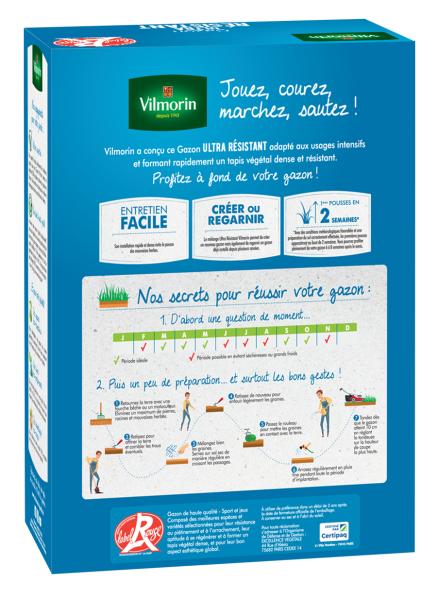 Ultra résistant - Gazon Ultra Résistant - Label Rouge - 3 kg + Gazon Japonais - 4 m² - Mélange de fleurs - MEDIA_PACKAGING_VERSO